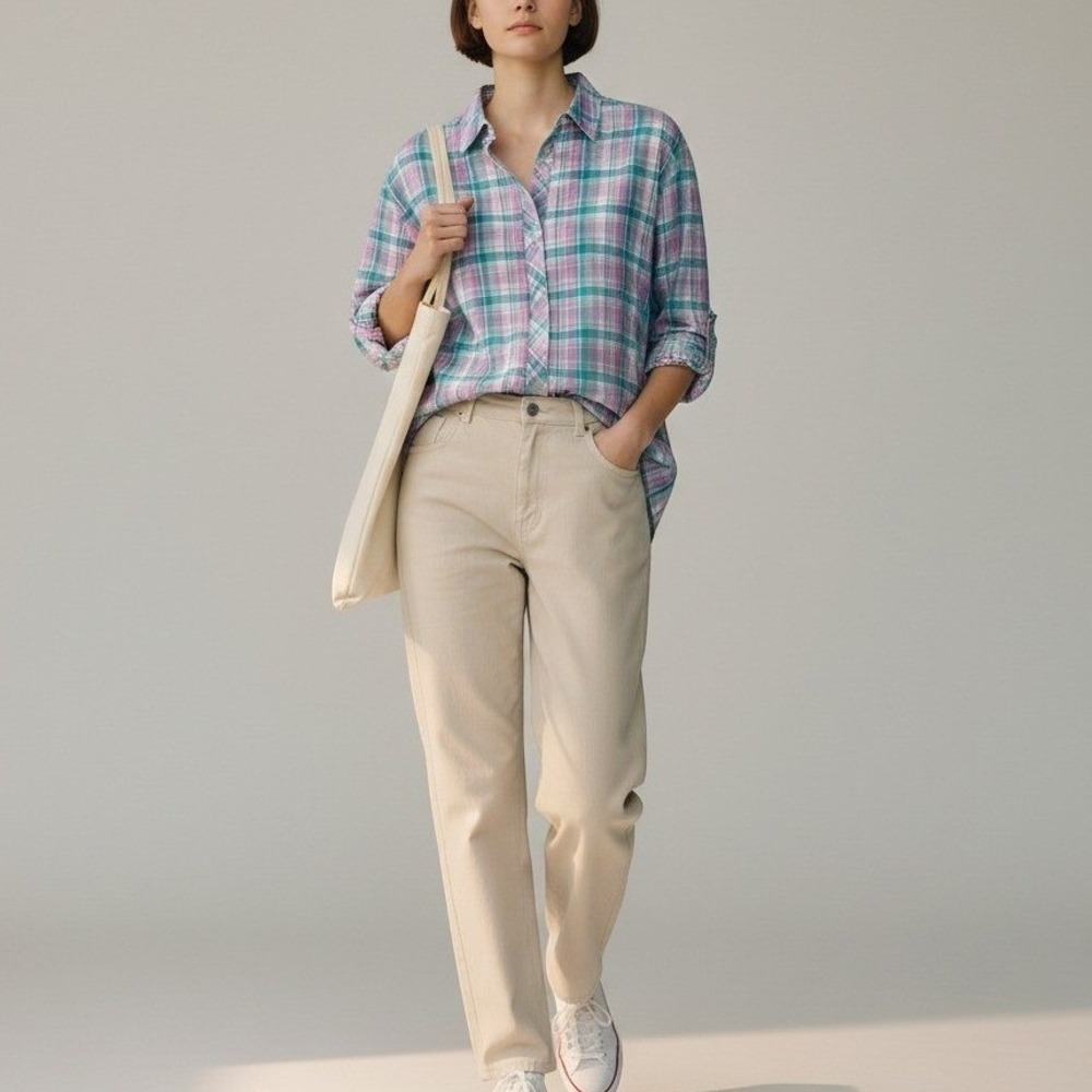 Talbots Plus Petite Button Down Shirt Plaid Purple & Teal Blue Cotton Preppy 2XP